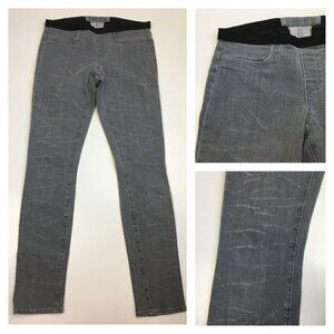 HELMUT LANG Gray Black Trim Pull On Distressed Detail Faux Pockets Skinny Jeans